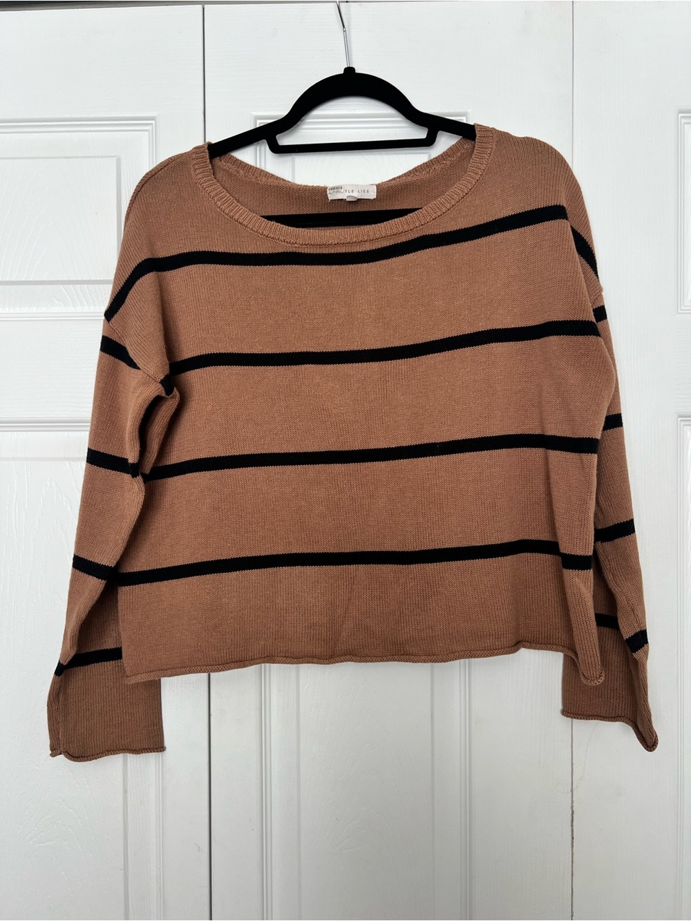 Anthropologie Striped Scoop Neck Sweater in Tan and Black